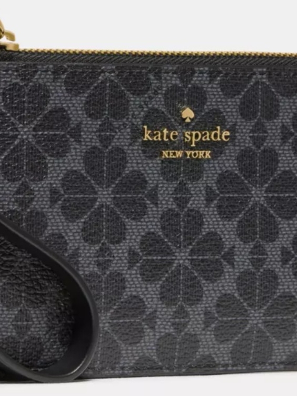 Kate Spade Black Floral-Pattern Wristlet with Gold Logo
